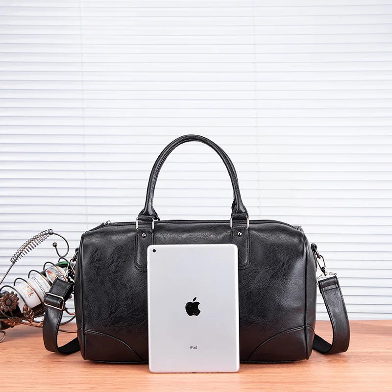 BLACK PU LEATHER GYM BAG
