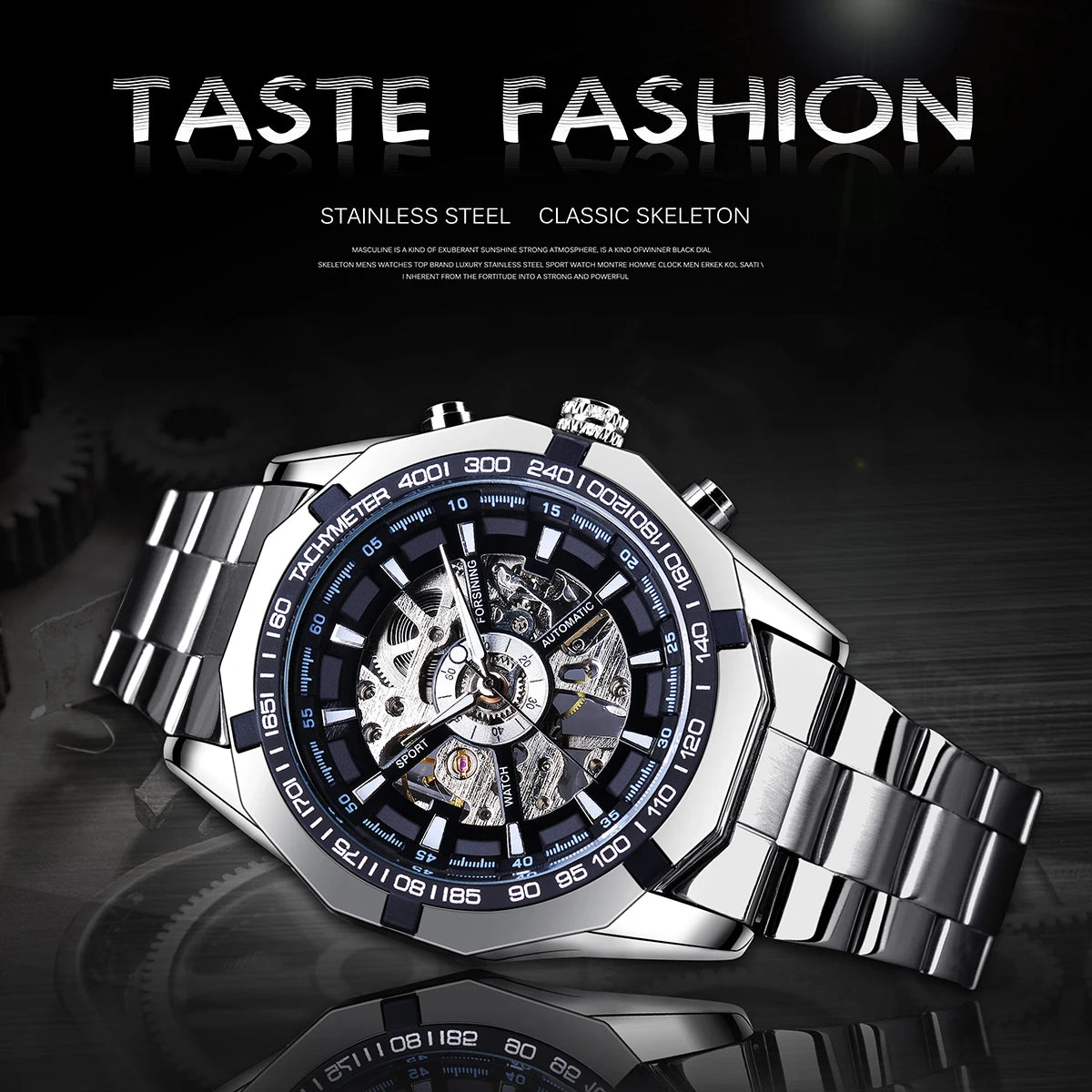 CLASSY SILVER MECHANICAL WATCH