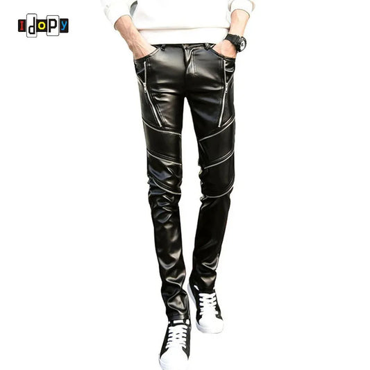 FAUX LEATHER BIKER PANTS WITH ZIPPER