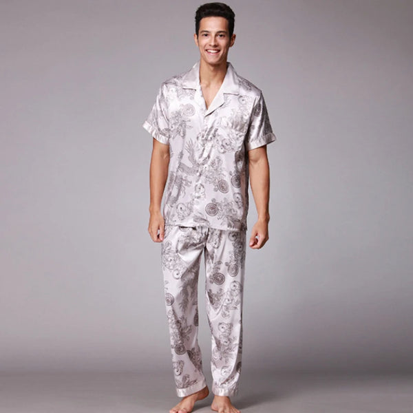 SHORT SLEEVE PRINTED SATIN PYJAMAS