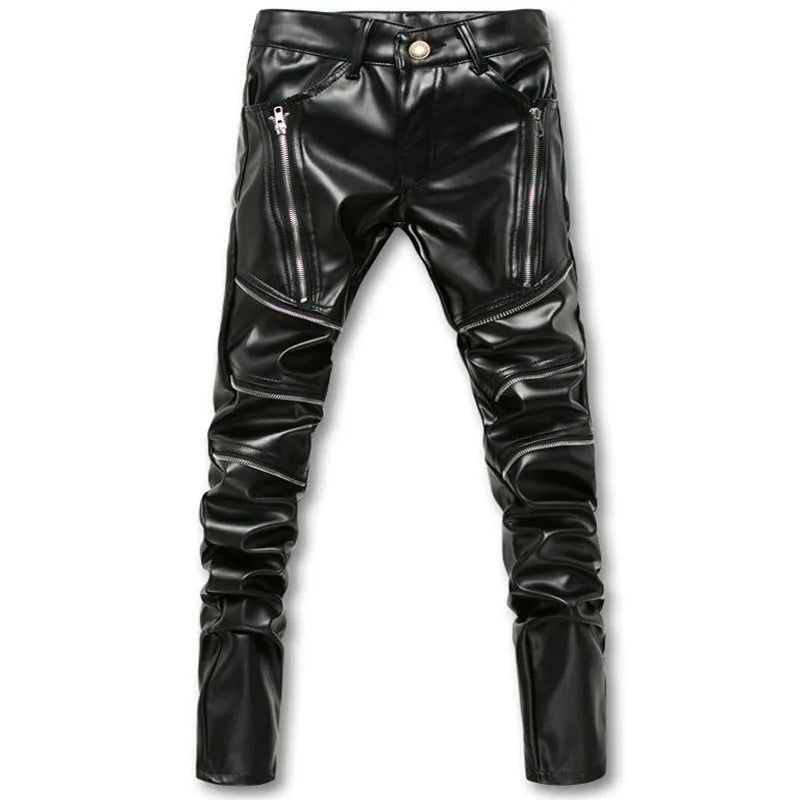 FAUX LEATHER BIKER PANTS WITH ZIPPER