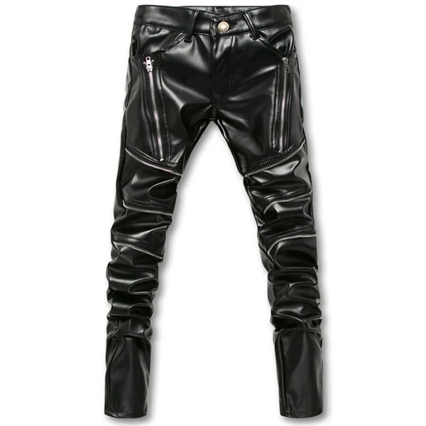 FAUX LEATHER BIKER PANTS WITH ZIPPER