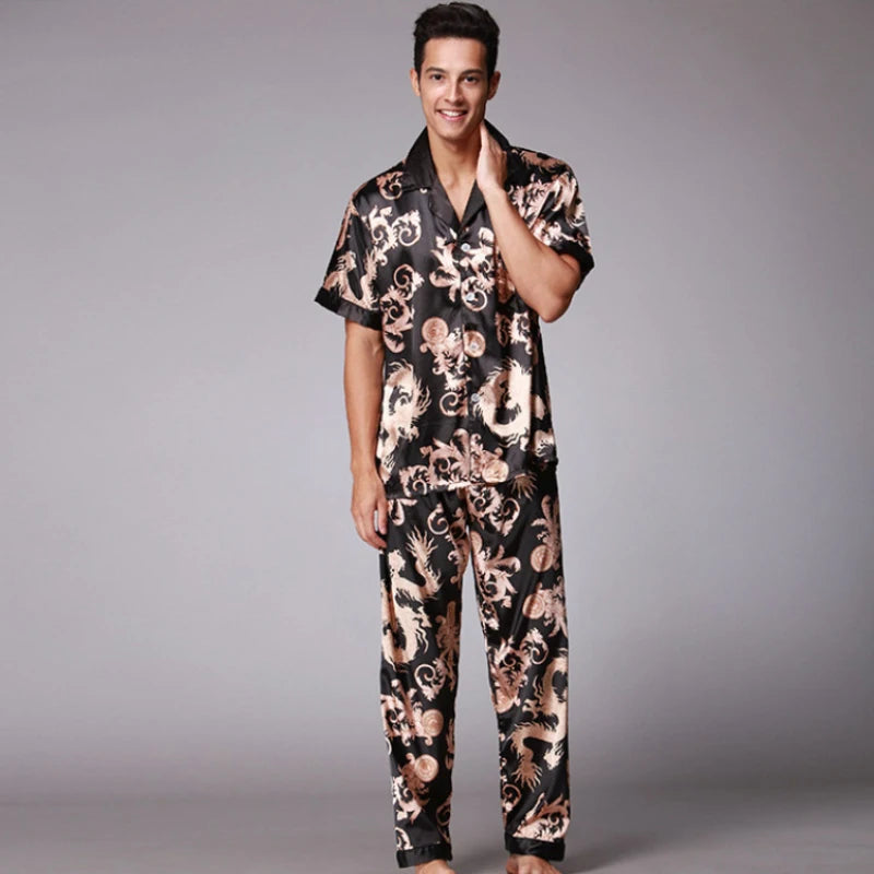 SHORT SLEEVE PRINTED SATIN PYJAMAS