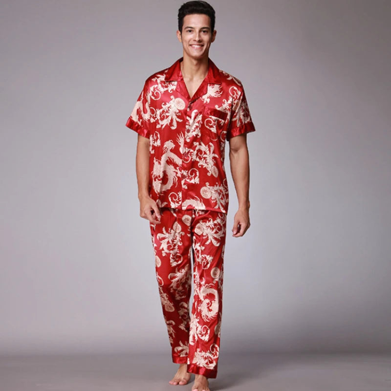 SHORT SLEEVE PRINTED SATIN PYJAMAS