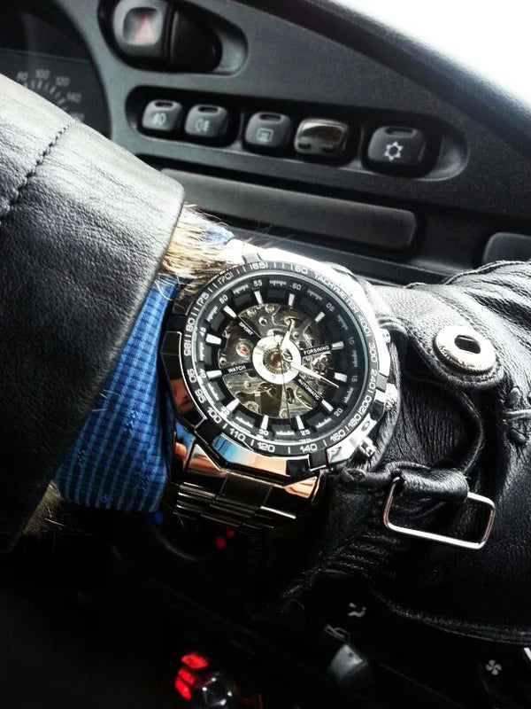 CLASSY SILVER MECHANICAL WATCH