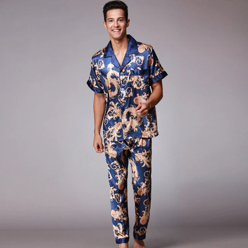 SHORT SLEEVE PRINTED SATIN PYJAMAS