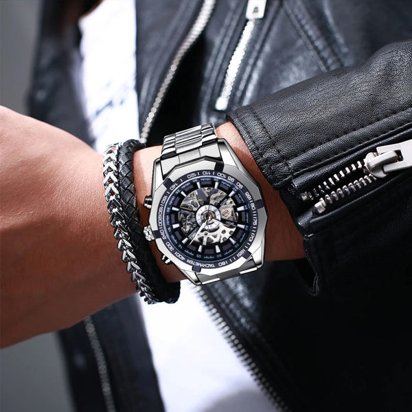 CLASSY SILVER MECHANICAL WATCH