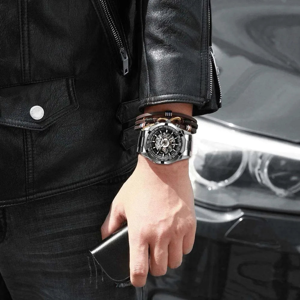 CLASSY SILVER MECHANICAL WATCH