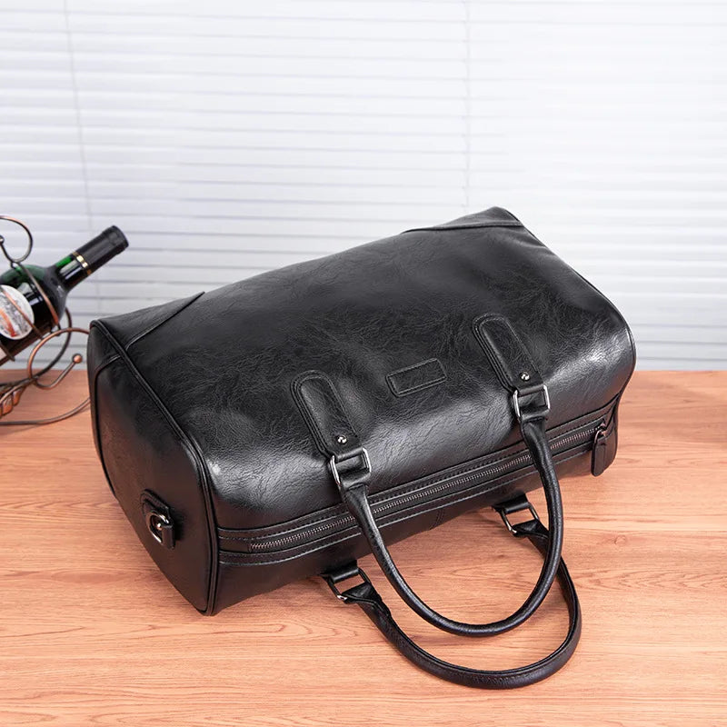 BLACK  PU LEATHER GYM BAG