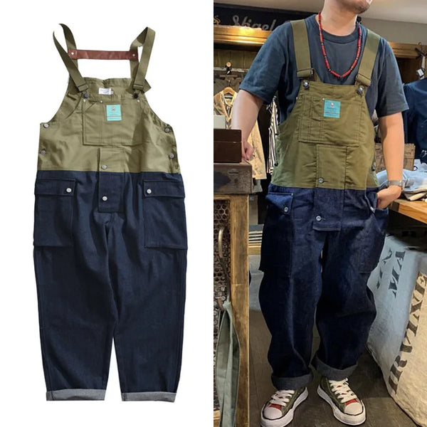 TWO TONED DENIM OVERALLS