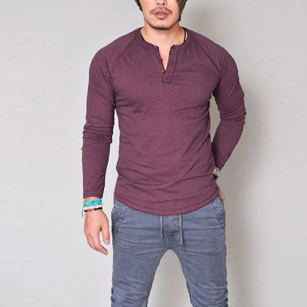 LONG SLEEVE V-NECK COTTON T-SHIRT