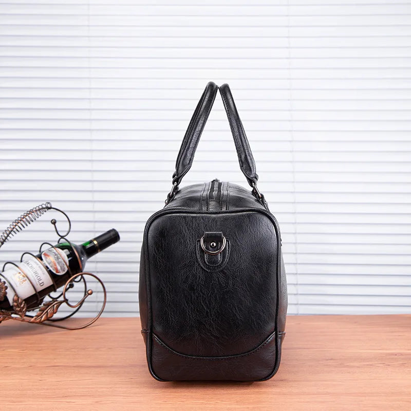 BLACK  PU LEATHER GYM BAG