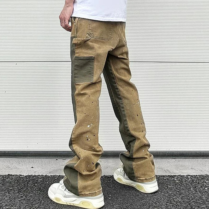 SPLICED SPECKLED PATCHWORK JEANS