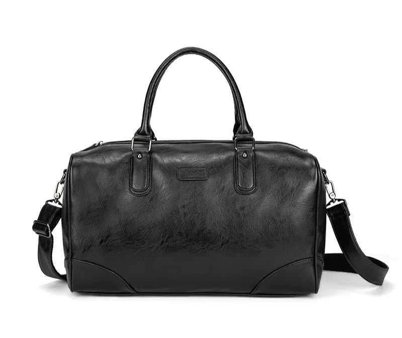 BLACK  PU LEATHER GYM BAG