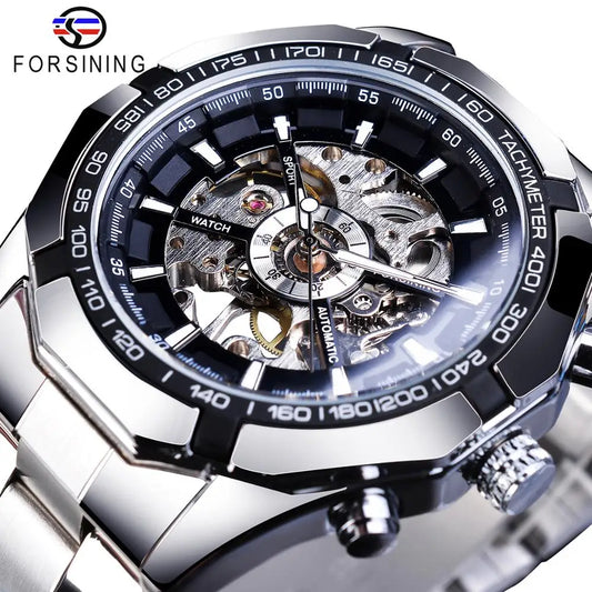 CLASSY SILVER MECHANICAL WATCH