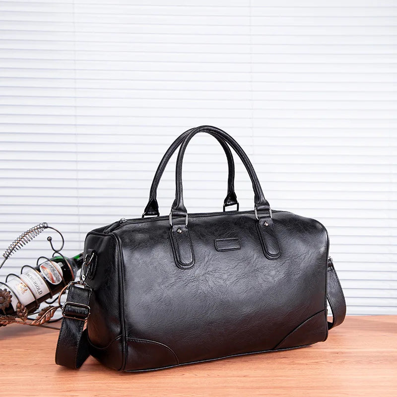 BLACK  PU LEATHER GYM BAG